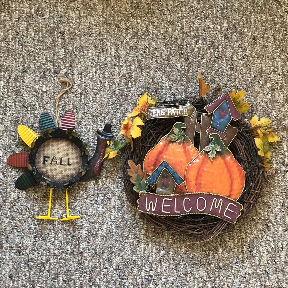 Halloween decorations pumpkin wreath and turkey for your door fun colors